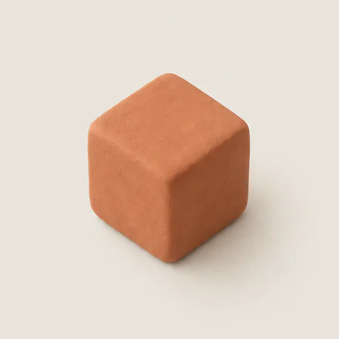 A terracotta clay cube.